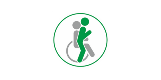Firmenlogo Ein Kreis mit einem Icon eines Rollstuhlfahrers und einer stehenden Person